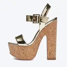 Newest Gold Leather High Heel Sandal for Woman 2018 Wooden Platform Thick Heels Gladiator Shoes Sexy Open Toe Sandal цена Newest Gold Leather High Heel Sandal for Woman 2018 Wooden Platform Thick Heels Gladiator Shoes Sexy Open Toe Sandal цены онлайн