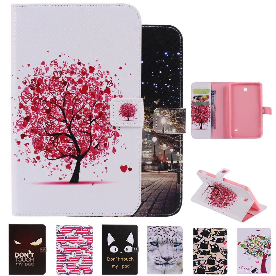 

for Samsung Galaxy Tab 4 7.0 Cover Cartoon Folding card Folio magnet Flip wallet Shell T230 T231 T235 7 inch Tablet Case Stand