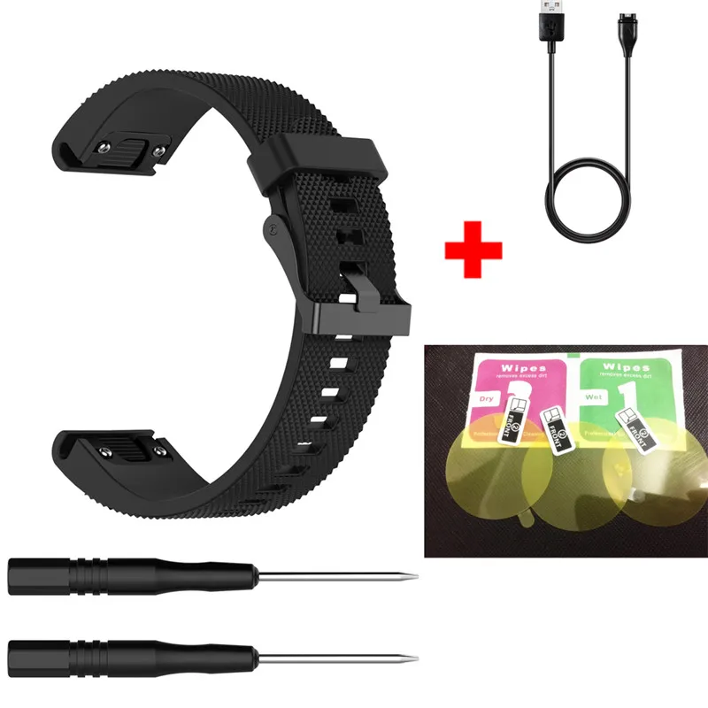 Black 4 в 1 usb-кабель для зарядного устройства для Garmin Fenix 5s Band быстросъемный ремешок для Garmin Fenix5S Защитная пленка для экрана Fenix 5s ремешок для часов - Цвет: Black