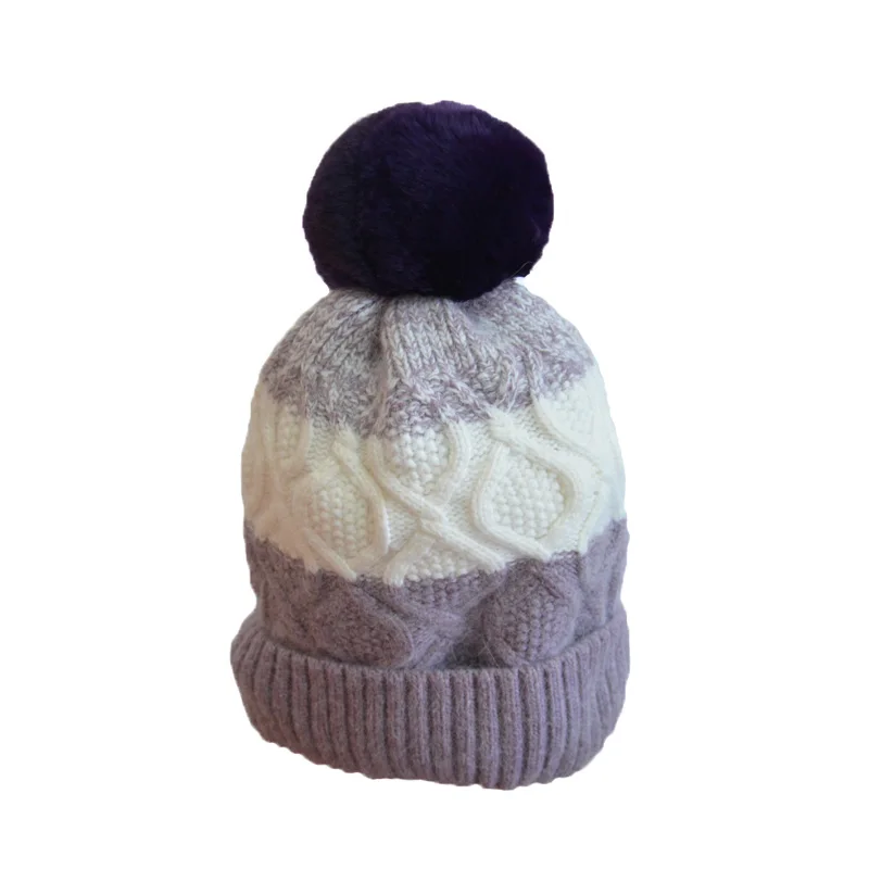 Новая зимняя женская шапка, теплые шапки skullies, вязаная шапка, женская зимняя Лыжная Кепка с помпонами из кроличьего меха, вязаные шапки - Цвет: Светло-серый