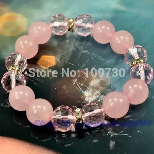 

001302 12mm ROSE QUARTZ PINK CRYSTAL BRACELET BEAD CHAIN