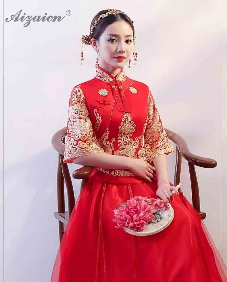 Красное свадебное платье Qipao традиционное Формальное китайское платье для женщин Cheongsam современный Восточный халат Вечерние платья Длинные Qi Pao платье