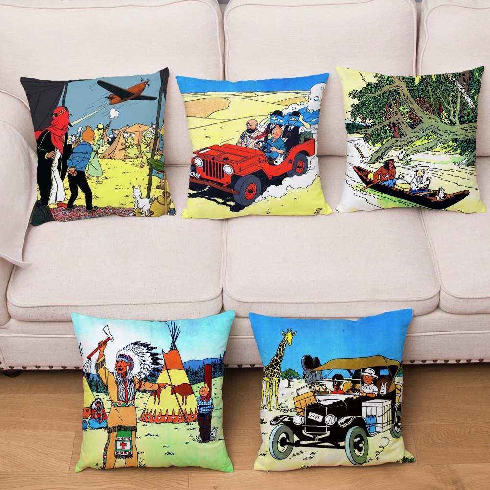 The Adventures Of Tintin Print Throw Pillow Cover 45 45cm Textile