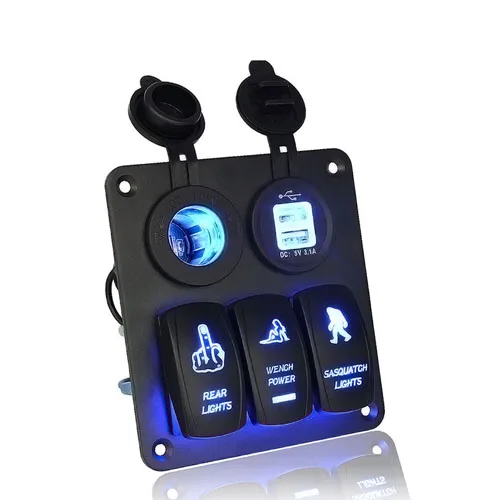 blue Switch Panel Автомобильный-Стайлинг 3 банда Водонепроницаемый кулисный переключатель Panel12V светодиодный 3.1A двойной USB прикуриватель адаптер для автомобиля лодки - Цвет: blue Switch Panel