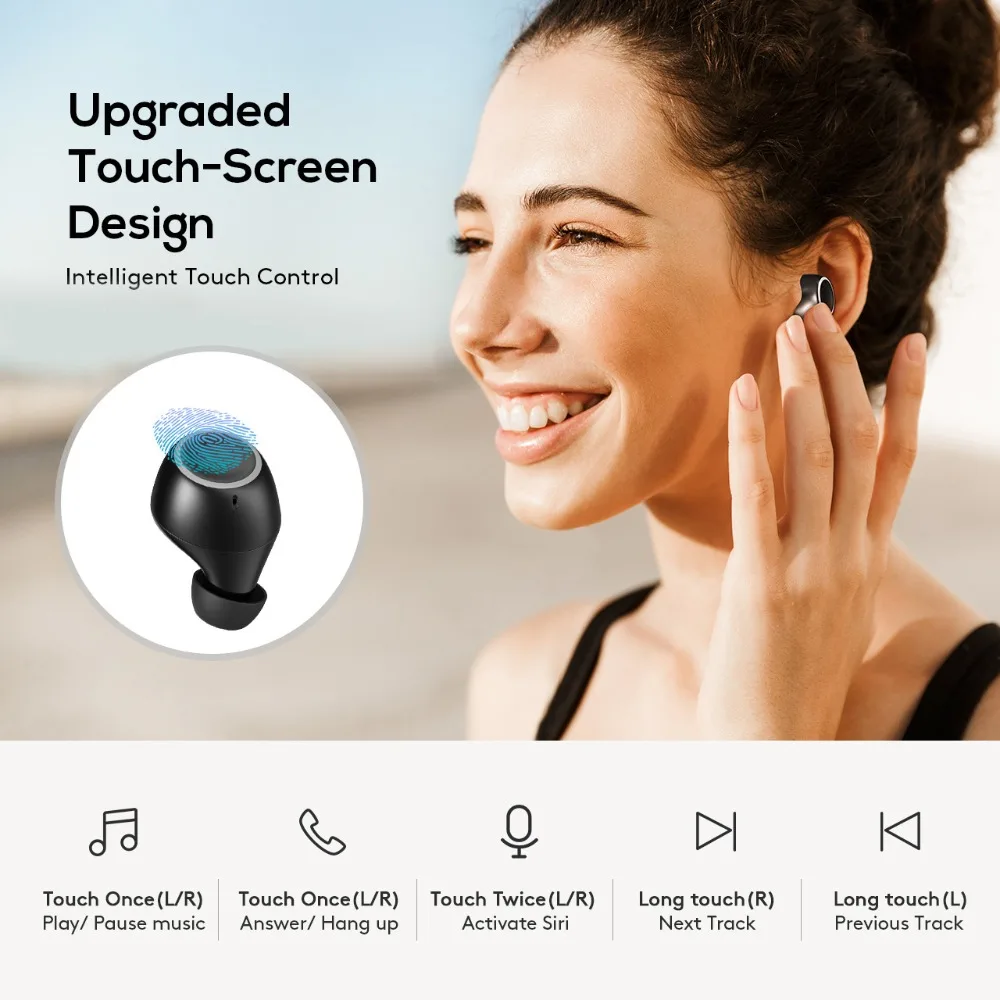 Mpow T6 TWS inalámbrica Bluetooth 5,0 auriculares ipx7 impermeable 21 h tiempo auriculares inalámbricos con micrófono para iPhone Xs xr Huawei - 3