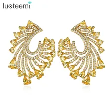 Luoteemi двойной u-образный открытое желтый капли воды кубический цирконий золото-Цвет большой Размеры Серьги-гвоздики для Для женщин Свадебная вечеринка