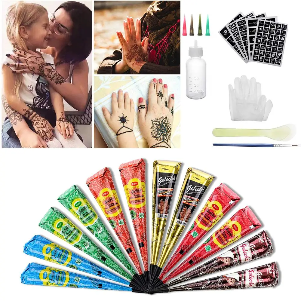 Temporary Tattoo Cream Set Makeup Tattoo Cones With 165 Tattoo Templates 1 Brush 1 Plastic Scraper 4 Plastic Nozzles 1 Bottle