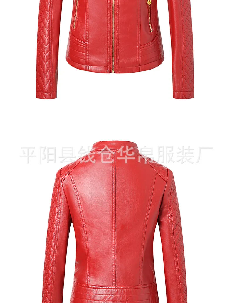 SWYIVY, женские кожаные куртки со стоячим воротником, 5XL, тонкие, новинка, зимние, женские короткие пальто, верхняя одежда, женская кожаная куртка, пальто красного цвета
