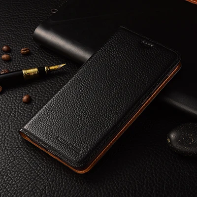 black Чехол для samsung Galaxy J7 Prime KEZiHOME личи из натуральной кожи с откидной крышкой и подставкой, кожаный чехол для samsung On7 чехол s - Цвет: black