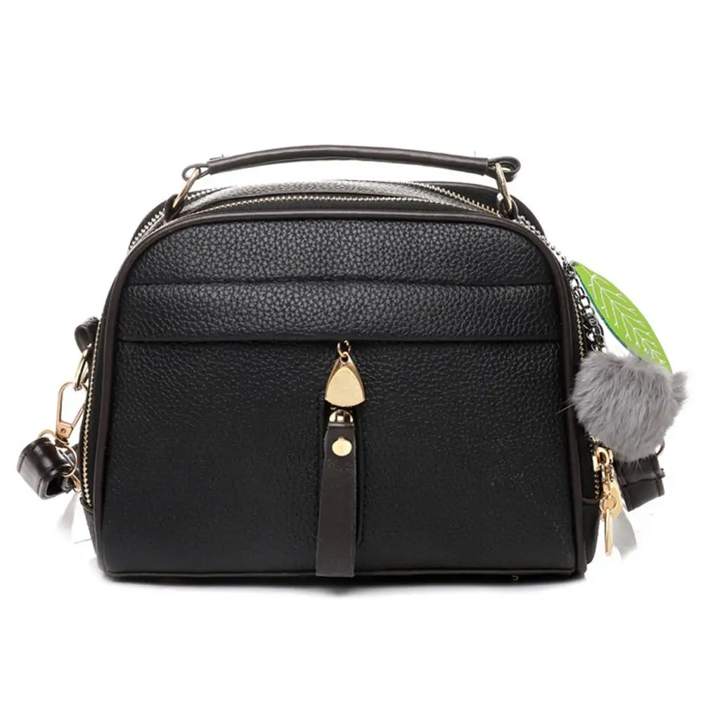 Black Women Solid Color Crossbody Bags Hairball Hand Bag Shoulder Bag Messenger bags for women leather bags women bolsos mujer - Цвет: Black