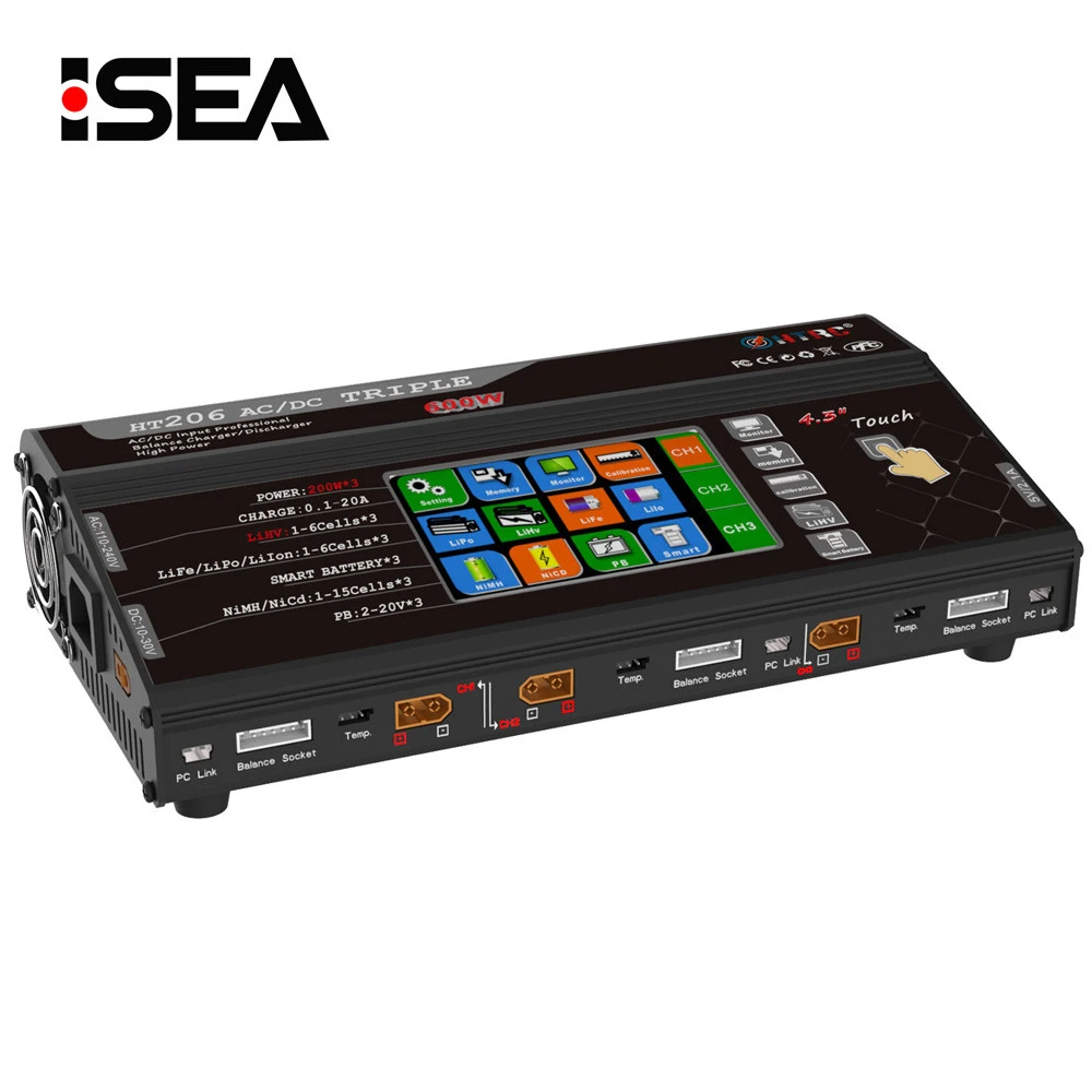 Зарядное устройство HT206 AC/DC TRI Triple Port 200 Вт * 3 20A 4 &quotцветной сенсорный ЖК экран для