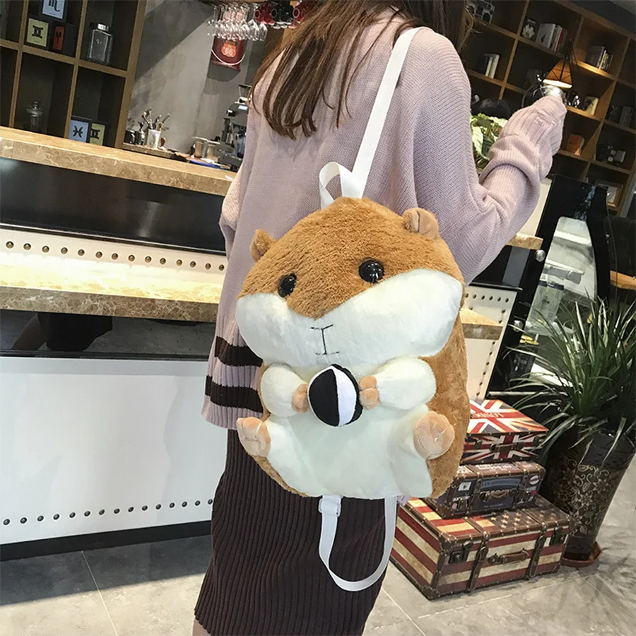 

Ins New Cute Hamster Plush Women Backpack Japanese Girl Cartoon Can Warm Hand Soft Bag Designer High Quality Backpack Mochila