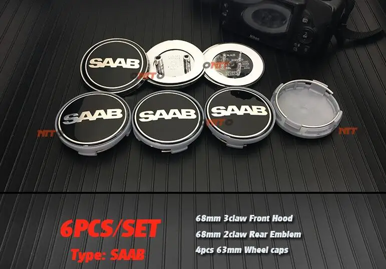 6 шт. капота 68 мм Saab 9-3 9-5 9-2x 9-5x 9-7x 9000 Автомобильная эмблема Центр колеса Крышка Ступицы колеса значок Чехлы 62 мм авто аксессуары - Цвет: 6x saab 68-68-4x63