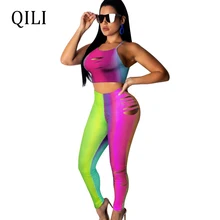 QILI Women Fashion Hole Jumpsuits Short Top + Pants Two Piece Set Cut Out Hollow Out Casual Jumpsuits Rompers Women Outfits Set two tone cut out chain bag