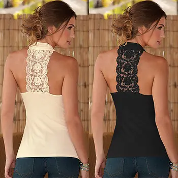 

Women Backless Lace Casual Tops Chiffon Slim Sleeveless T-Shirts Summer Ladies Tops Vest