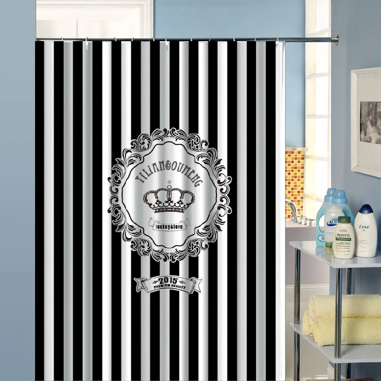 2016 New Fashion Zebra Crown Creative Shower Curtain with 12 hooks Waterproof Fabric Bathroom Curtains Bath Accessories