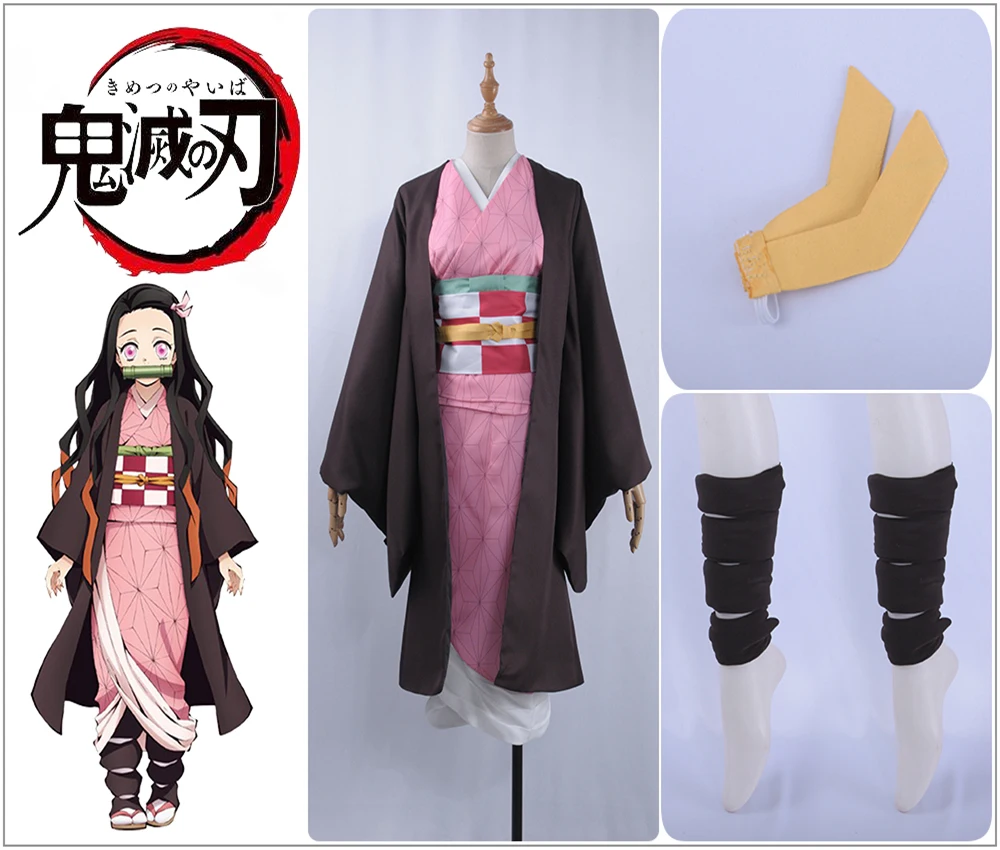 

Anime Demon Slayer: Kimetsu no Yaiba Kamado Nezuko Cosplay Costume Custom Pink Kimono Jacket Cosplay Wig Pigtail Prop Leggings