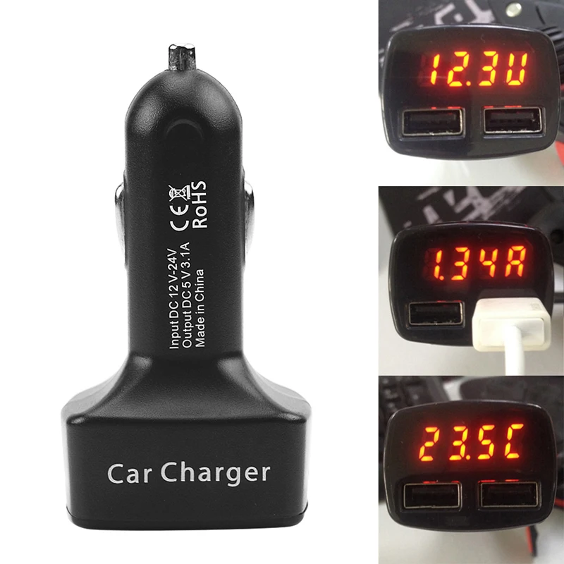 Dual USB автомобиль переходник для зарядного устройства Напряжение Ток 5 V 3,1 A по Цельсию температура тестер