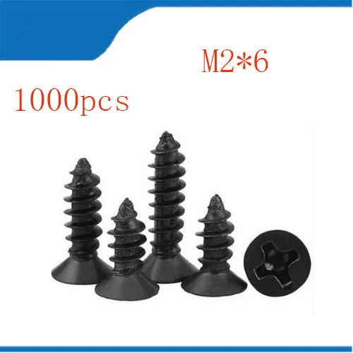 1000PCS-M2*6 GB846 черный маленький плоский потайной головкой нажав винт саморезы