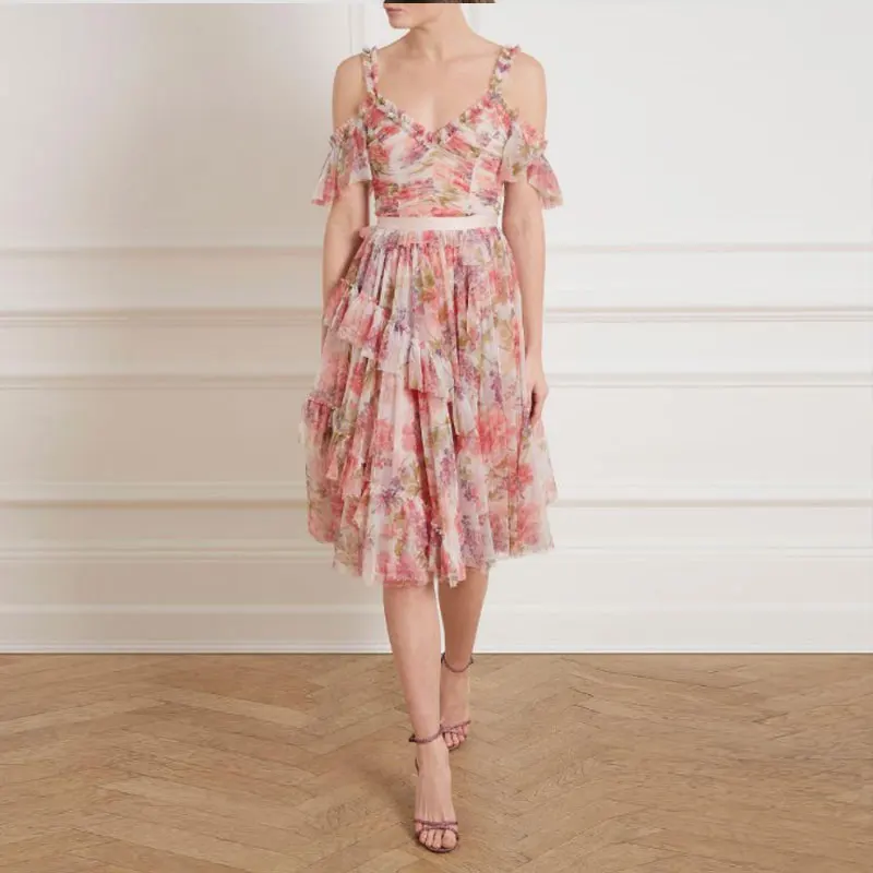 

2019 Dress Sexy Celebrity Backless Print Spaghetti Strap Women Short Ruffles Mesh Night Club Body con Party Dresses Wholesale