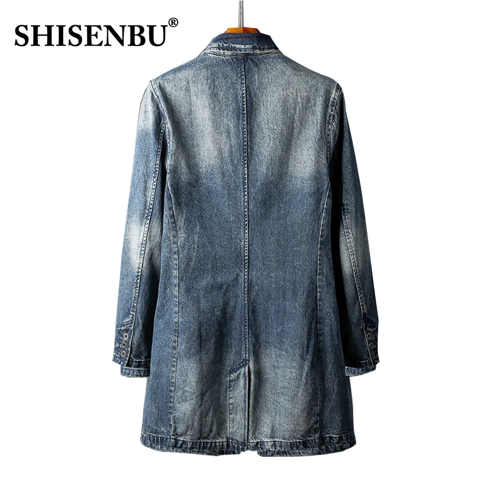 Low Price Ripped Holes Long Jeans Jacket Men 4XL Cotton Denim Jacket Warm Blue Vintage Windbreaker 2020 Chaqueta Hombre Hip Hop Coat Male