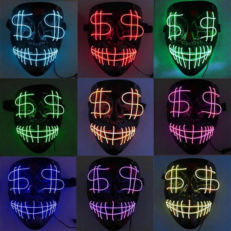 

2019 Newest LED Light Halloween Party Terror Mask Flashy Luminous Ghost Mask Cool Movie EL Wire DJ Party Festival Decor