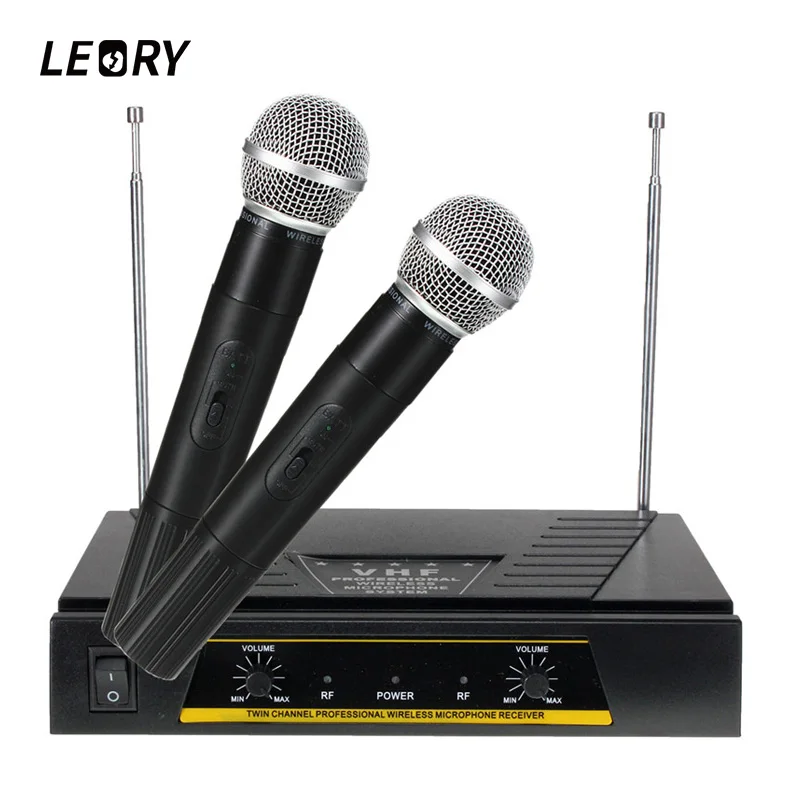 

LEORY VHF Wireless Microphone System Professional Karaoke 220V 2 Channels Dual Handheld Microphone Mic With Receiver For