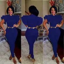 3XL Vintage Solid jumpsuit romper V neck Ruffle short sleeve casual jumpsuit Slim Fit Work Office summer jumpsuit women overalls