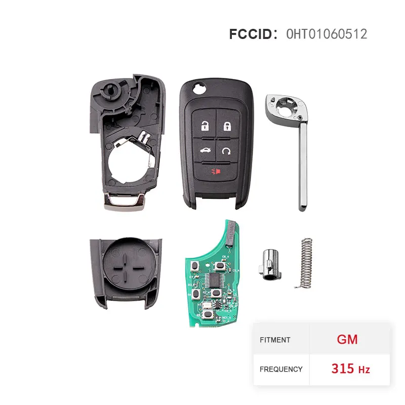 

Dzanken 5 Buttons Remote Car Key 315MHz for Chevy 2010-16 Camaro Cruze Equinox Malibu& Transponder Chip & Uncut Blade
