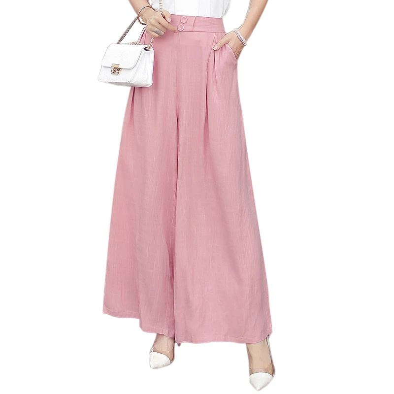 Women Cotton Gauze Linen Breathable High Elastic Waist Wide LegCulottes