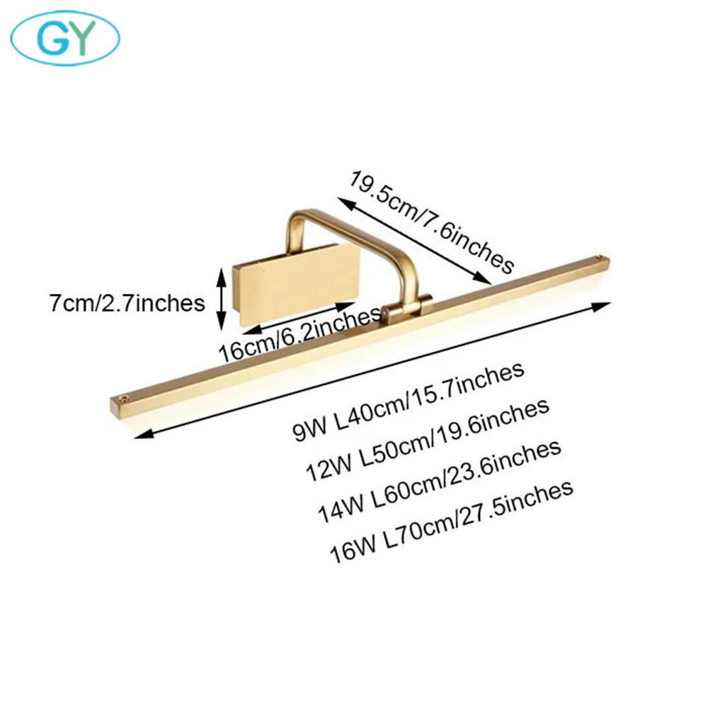 Золотой L40cm L50cm L60cm L70cm светодиодный светильник для шкафа, современный зеркальный светильник для ванной комнаты s, домашний туалетный светильник ing lampa kosmetyczna espelho luz