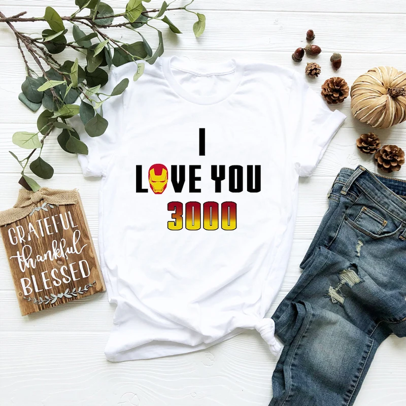 

DAD I Love You 3000 Times Women tshirt Avengers Endgame Iron Man Love U Three Thousand Times T Shirt Marvel Movie White Clothes