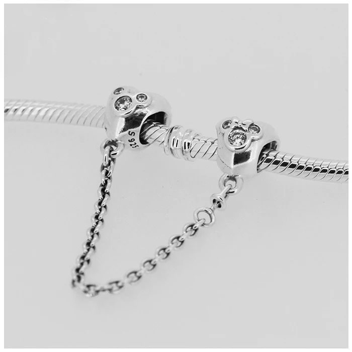 

Fits Pandora Bracelets Heart mouse Safety Chain Beads Silver Beads New 100% 925 Sterling Silver Charm DIY Jewelry Wholesale