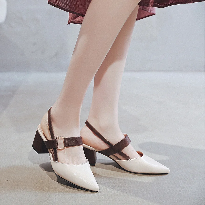 

Women Spring Summer Hollow Coarse Sandals Shallow Pointed Toe Pumps Shoes Women Sexy Block High Heels A121