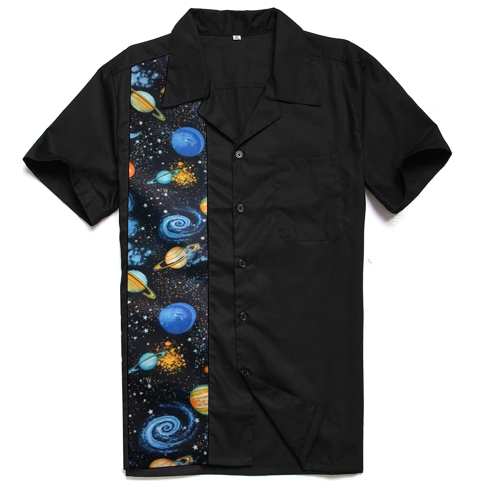 Resort Wear Rockabilly Black Casual Shirt With Space