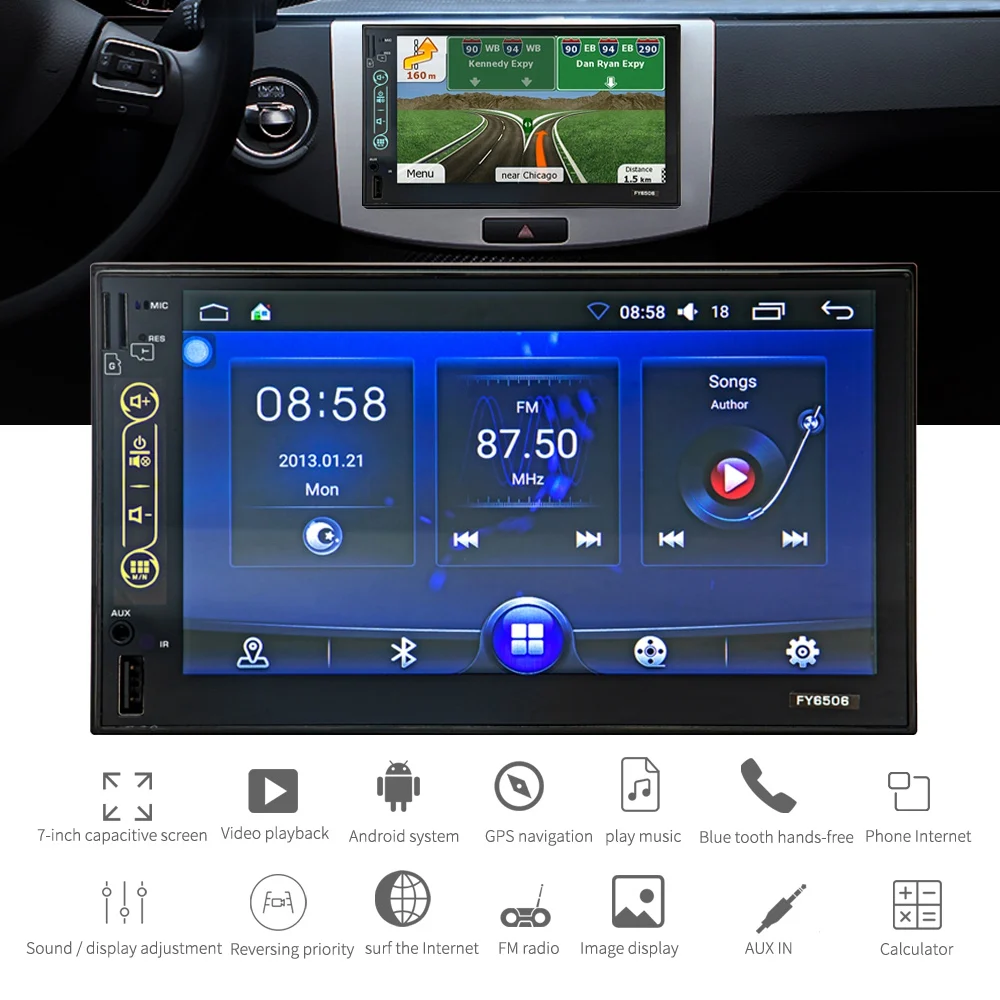 Cheap Fy6506 7 inch Hd Android 6.0 2Din Car Stereo Radio Mp5 Player Gps Navigation Bluetooth 8
