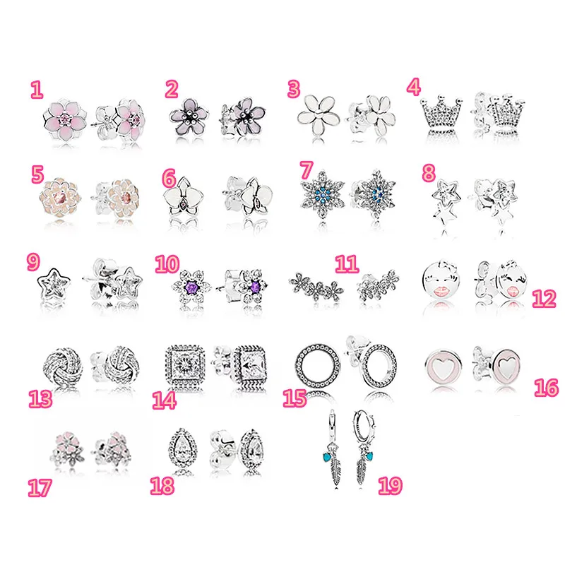 

2019 NEW Perfect Charm logo Engraving 925 Silver earring pandoras earrings women jewelry,1pz