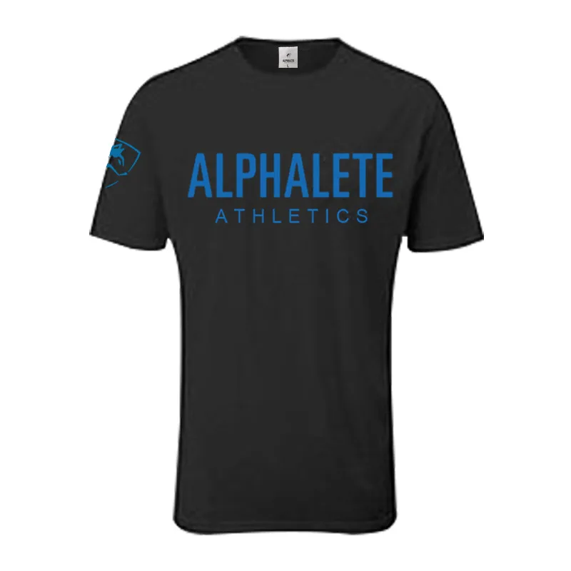 Новая брендовая хлопковая футболка для мужчин ALPHALETE Gyms Фитнес Бодибилдинг облегающие рубашки мужские модные повседневные футболки с принтом - Цвет: LT03 Black Blue