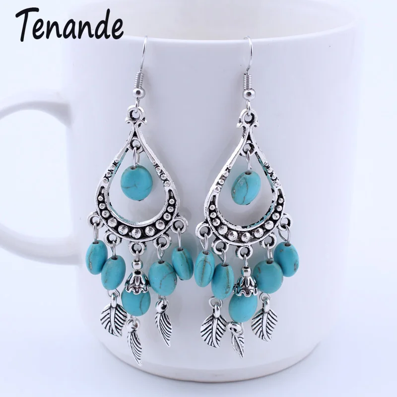 

Tenande Bohemian Maxi Long Statement Leaves Tassel Earrings for Women Jewelry Hollow Natural Stone Beads Water Dangle Earrings