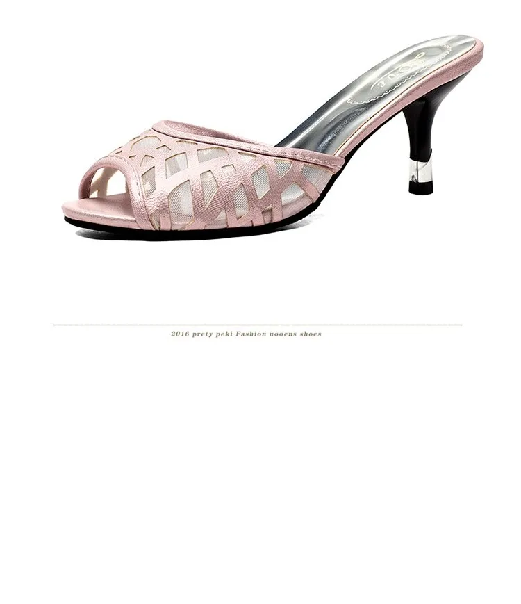 Женские Большие размеры EU42 43 сетчатый материал тонкий Сандалии на высоких каблуках Модные летние туфли с открытым носком Для женщин насосы слайды на высоких каблуках; Цвет Черный
