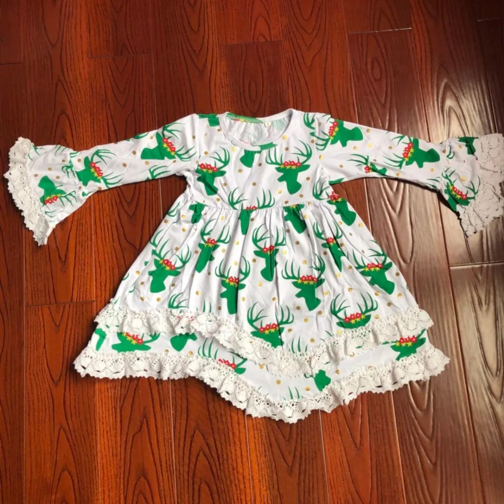 

2018 new fashion mini dress Christmas pattern dress for twin sisters girl summer dress ruffle dress outfits