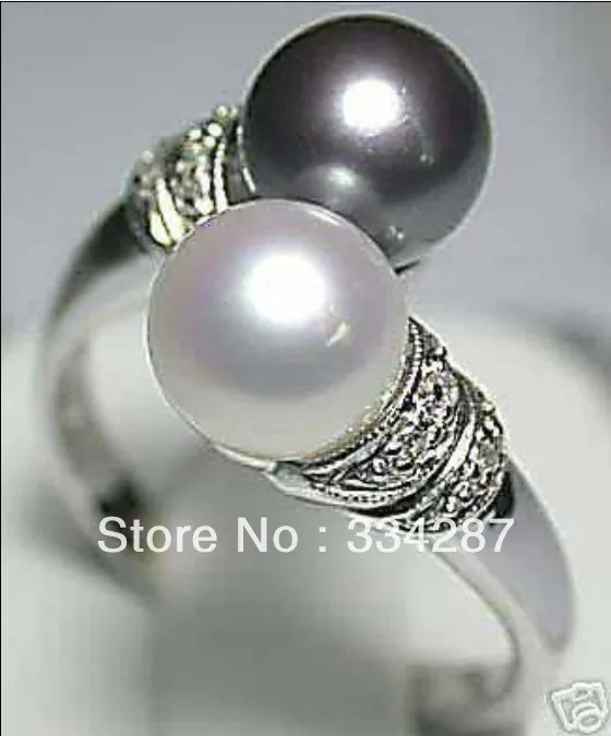 

good Bridal Wedding 5 colors! fancy twins 8mm white/pink/yellow/black shell pearl 18KGP ring #6 7 8 9# 925 Silver