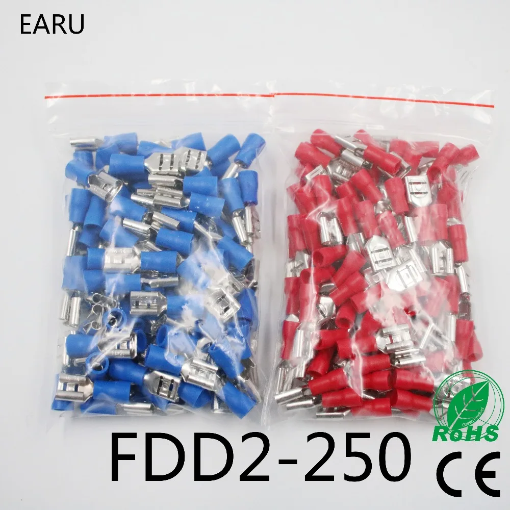 FDD2-250 женский изолированный Электрический обжимная Клемма для 1,5-2.5mm2 Разъемы Кабель провод разъема 100 шт./упак. FDD2.5-250? FDD