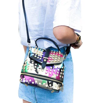 

Punk Style Mini Ms.Backpack Camouflage Pattern Backpack Girl Pu Leather Shoulder Bag Diamond