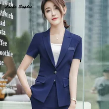 1pcs Women's Plus size Blazers coats 2019 Summer cotton blend Short sleeve Small Suits jackets ladies Skinny Blazers Suits coats
