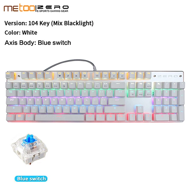 Metoo edition gaming Mechanical Keyboard 87/104 keys Anti-ghosting Luminous red switch Backlit USB Wired keyboard Hebrew/Russian - Цвет: 104White Blue switch