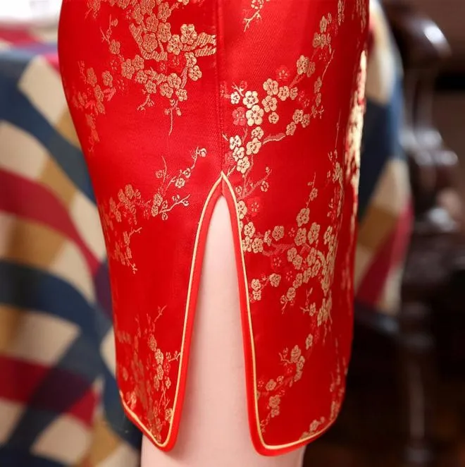 2019 новый красный китайский Для женщин традиционное платье шелк атласный китайский женский халат мини пикантный китайский женский халат