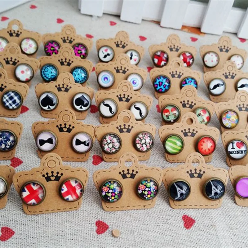 10 мм Урожай круглый стеклянный кабошон серьги-гвоздики ASOS для девочки оптом, mix Китай Иу корейский дешевые массового сплава Женщины Ювелирные изделия