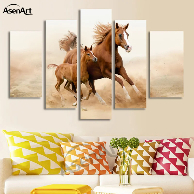 

5 Piece Wall Art Mom with Kid Large Horse Painting Canvas Prints Artwork Wall Picture for Living Room Modern Home Decor Unframed