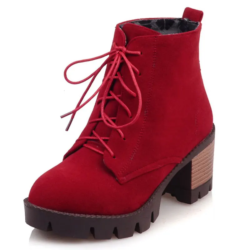 

Concise joker ladies boots Cross lacing Square heel Pure color Nubuck leather winter women ankle boot size 34-39 T2508